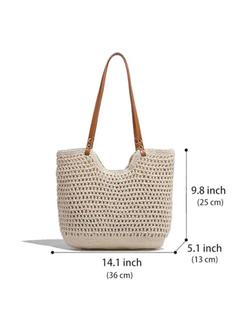 Crochet Beach Tote Bag for Vacation,Bohemian Cotton Hobo Shoulder Beach Bag - Picture 4 of 7